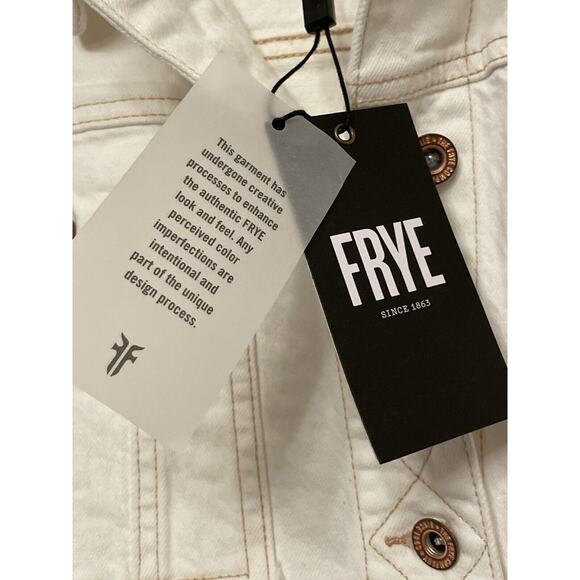 Frye Cropped Raw Hem Denim Jacket Women Size XL White Button Down NWT - Picture 7 of 9